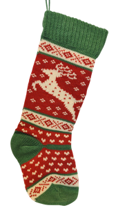 Green/Red/White Knitted Stocking with Reindeer 20"