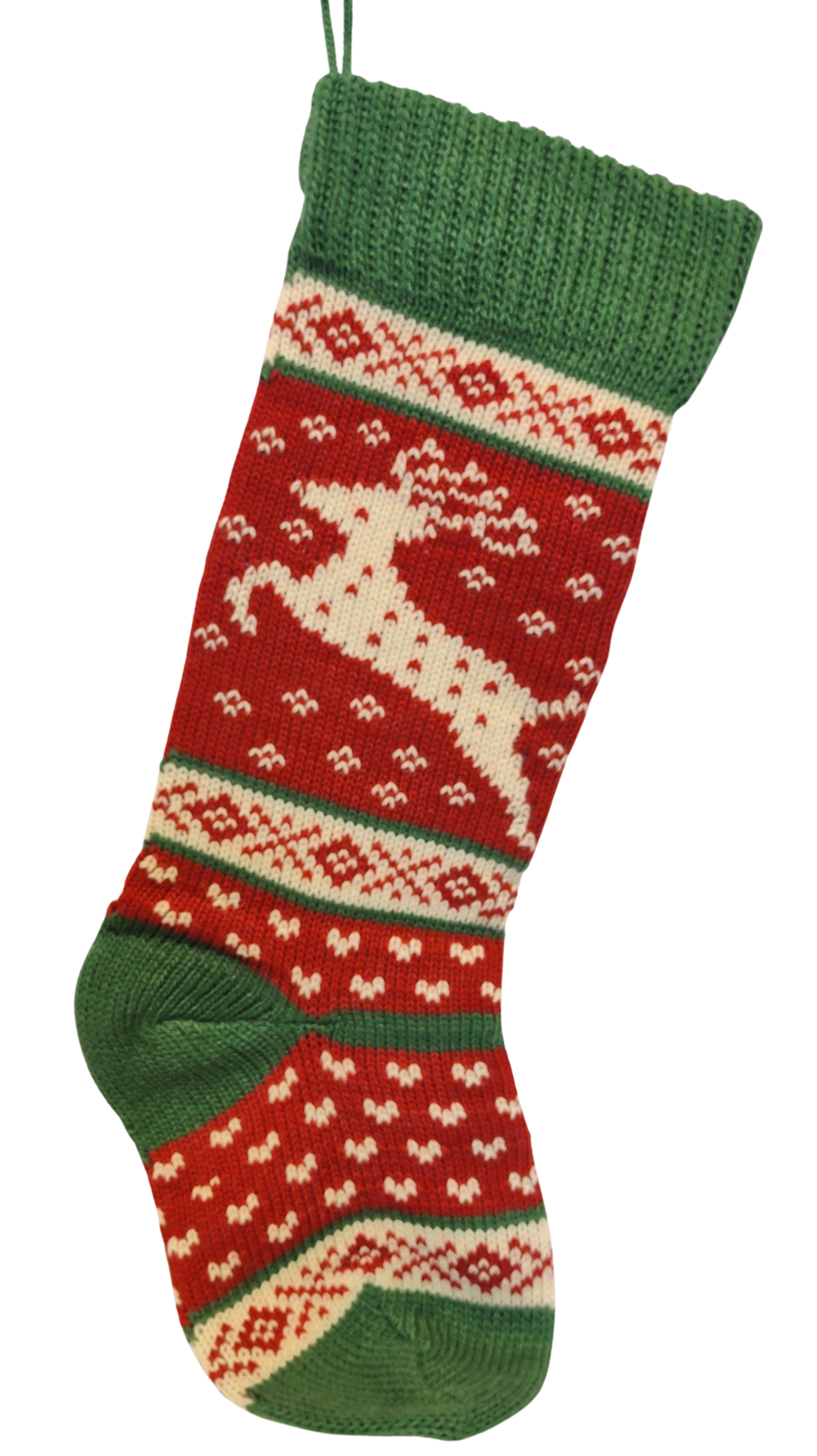 Green/Red/White Knitted Stocking with Reindeer 20