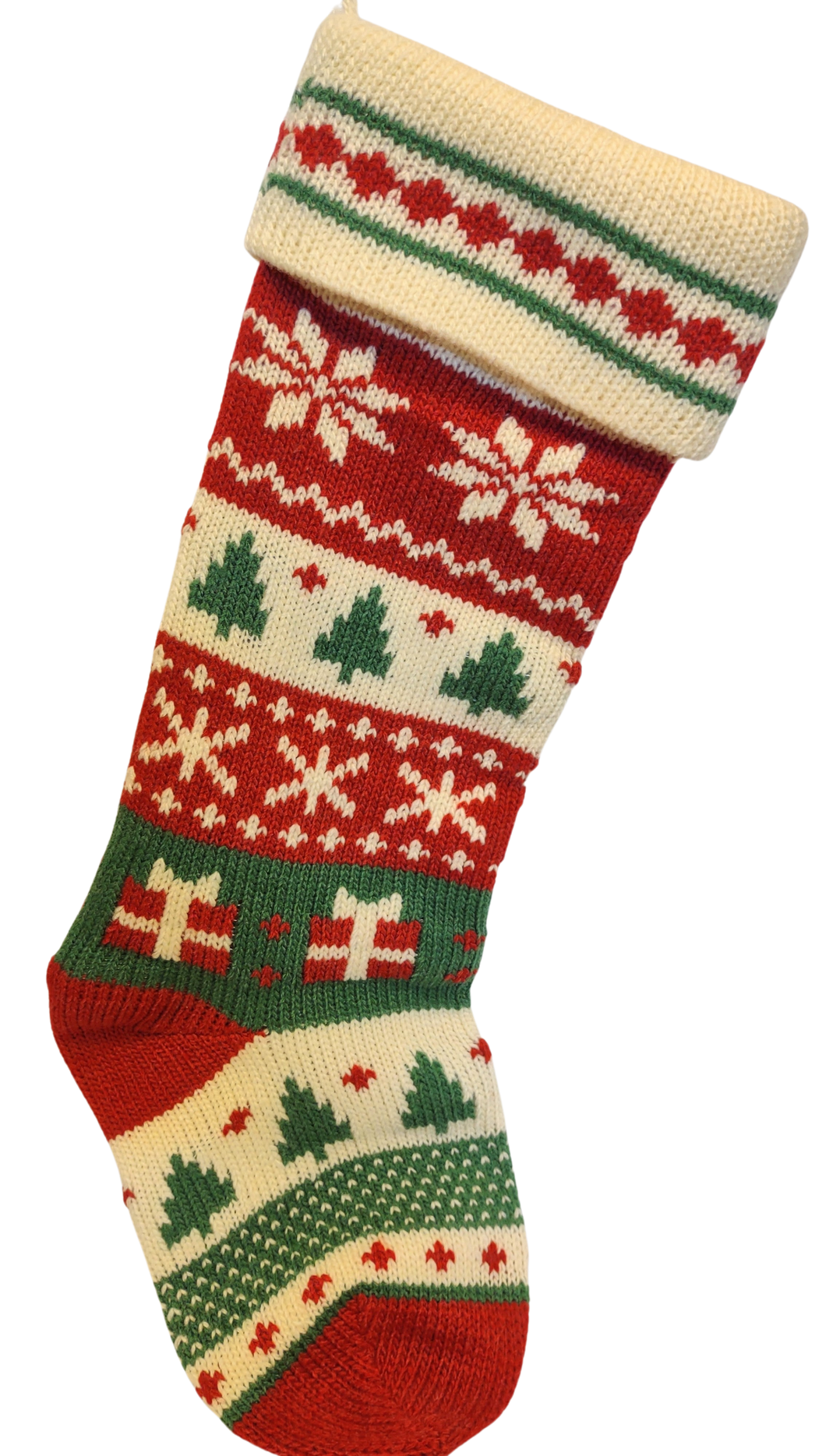 Red/Green/White Heavy Knit Stocking with Snowflakes/Trees/Presents 20