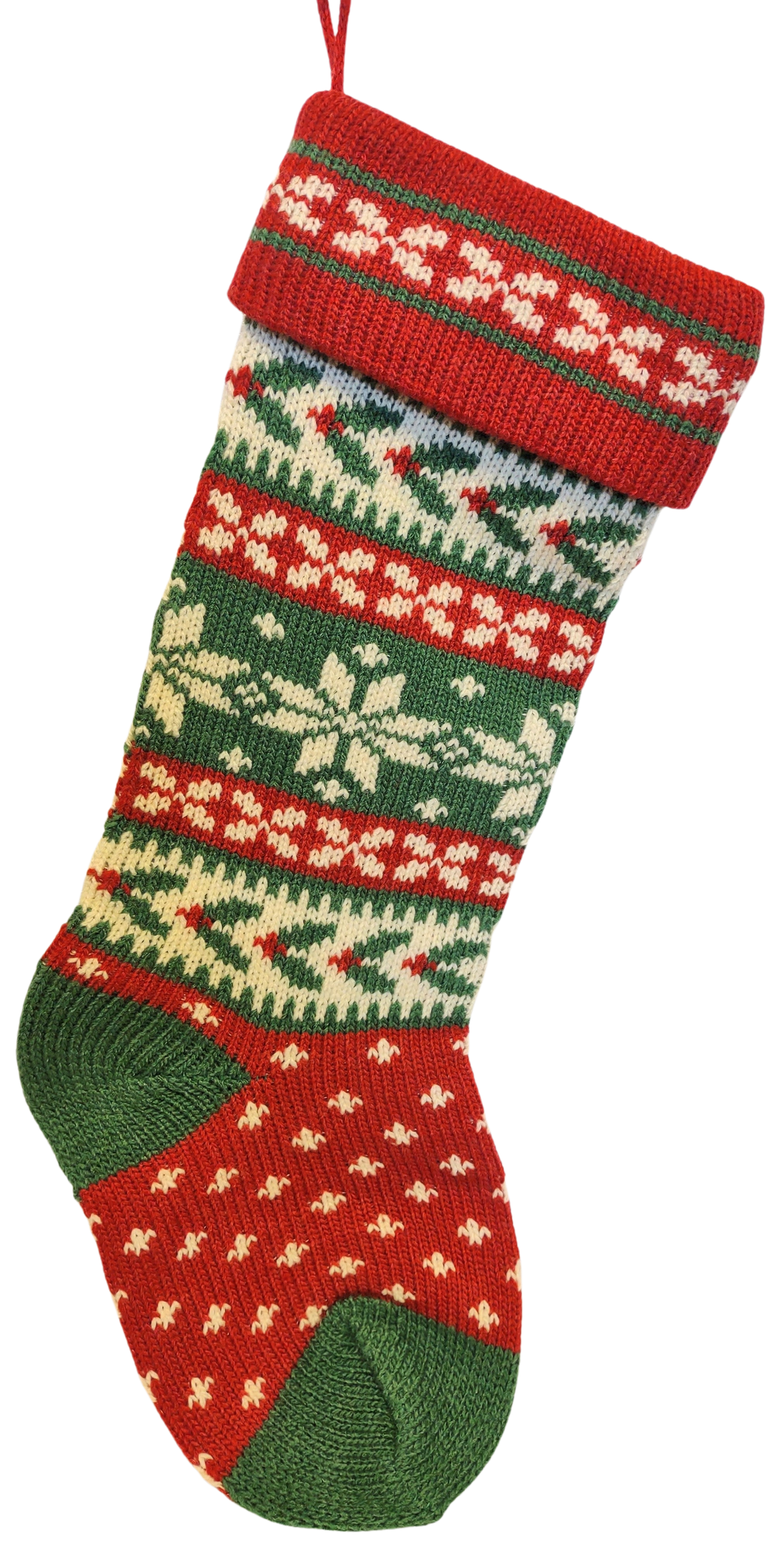 Red/Green/White Heavy Knit Stocking with Snowflakes 20