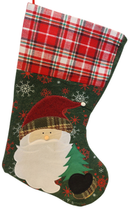 Santa with Red Hat Green Felt Stocking 18"