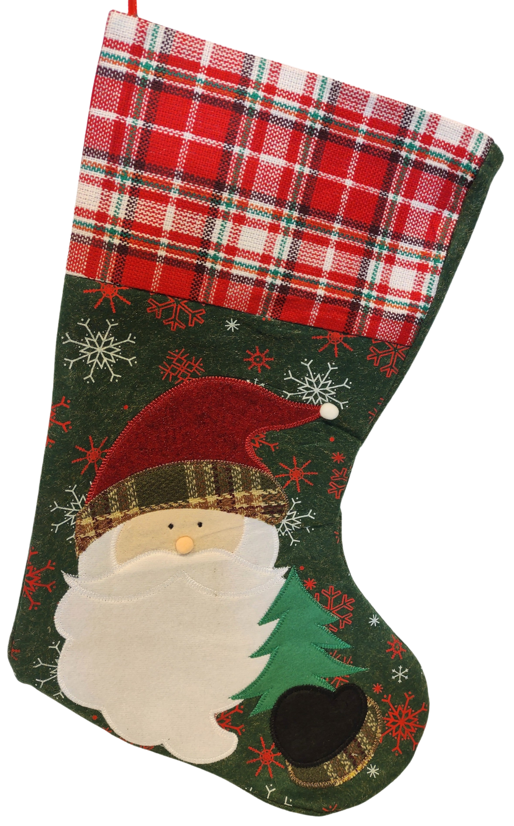 Santa with Red Hat Green Felt Stocking 18