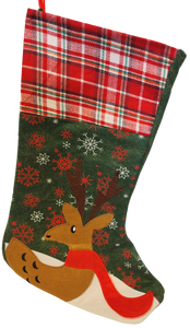 Reindeer with Red Scarf Green Felt Stocking 18"