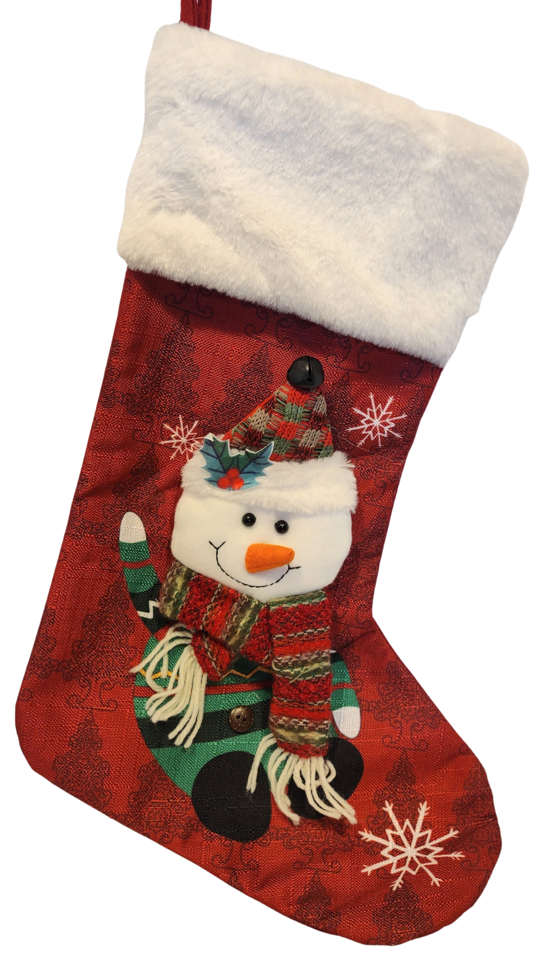 Snowman with Plaid Scarf and Hat and Snowflakes Red Stocking 19