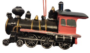 Metal Black/Pink Train Engine Ornament 3.5"