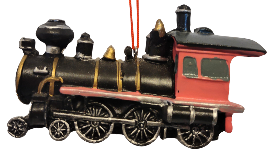 Metal Black/Pink Train Engine Ornament 3.5