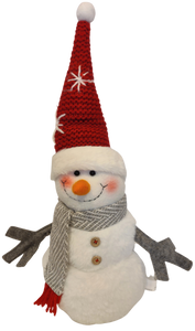 Plush White Snowman with Red Winter Hat & Grey Scarf  18"