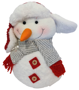 Plush White Snowman with Red Winter Hat 10"