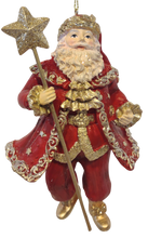 Load image into Gallery viewer, Resin Regal Red Santa with Gold Glitter Holding Assorted Topped Staff 5.5&quot;
