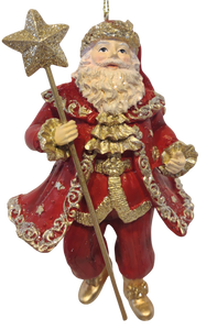 Resin Regal Red Santa with Gold Glitter Holding Assorted Topped Staff 5.5"