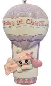 "Baby's 1st Christmas" Boy and Girl Hot Air Balloon Ornaments  Assortment 4"