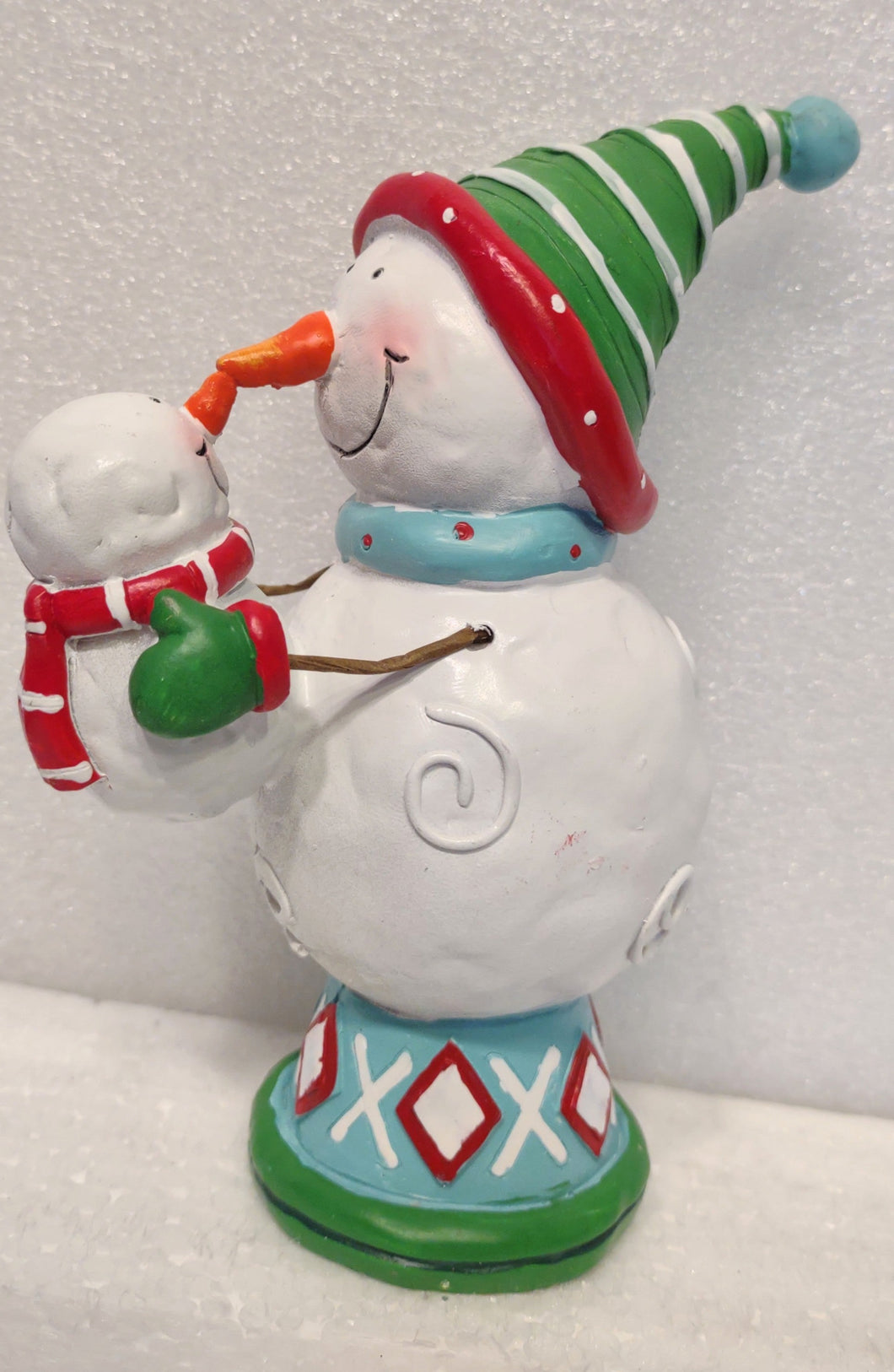Snowman Holding Baby Snowman Wearing Red Scarf Figurine
