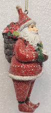 Load image into Gallery viewer, Red Santa Ornament with Sack of Flowers Holding Basket of Berries &amp; Red Cardinal
