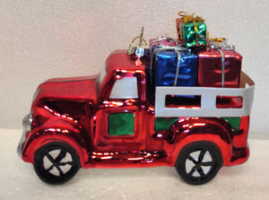 Glass Shiny Red Truck Ornament with Presents/Greenery & Red Berries Assorted