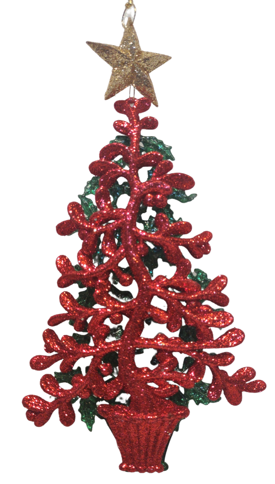 Red/Green/Gold Glittered Christmas Tree Ornament with Gold Star Assortment