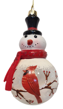 Load image into Gallery viewer, Glass Snowman Ornament with Either Cardinal Or Chickadee Assortment
