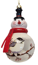 Load image into Gallery viewer, Glass Snowman Ornament with Either Cardinal Or Chickadee Assortment
