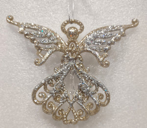 Platinum & Silver Glitter Angel Ornament