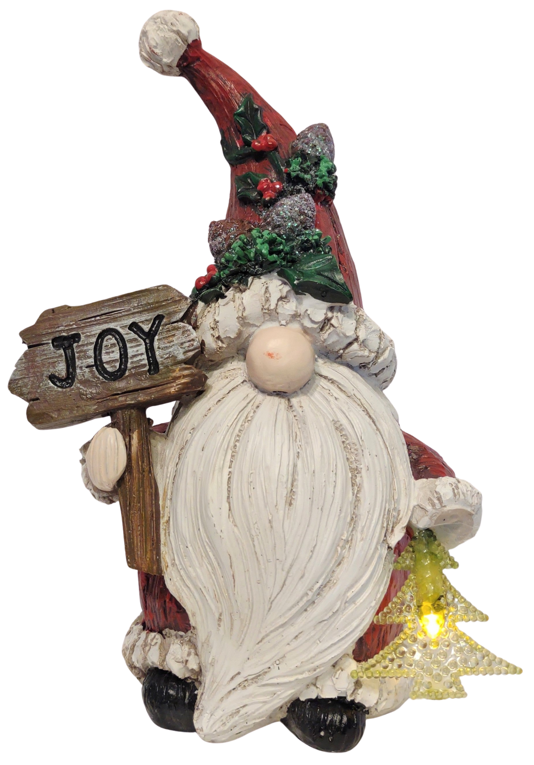 Woodland Gnome Holding Christmas Tree & Joy Sign