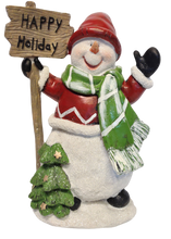 Load image into Gallery viewer, Jolly Snowman Figurine with Red Hat/Happy Holiday Sign or Snowman with Black Hat/Red Scarf
