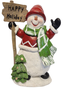 Jolly Snowman Figurine with Red Hat/Happy Holiday Sign or Snowman with Black Hat/Red Scarf
