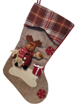 Load image into Gallery viewer, Burlap Christmas Stocking with Snowman, Santa or Reindeer Applique
