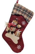 Load image into Gallery viewer, Burlap Christmas Stocking with Snowman, Santa or Reindeer Applique
