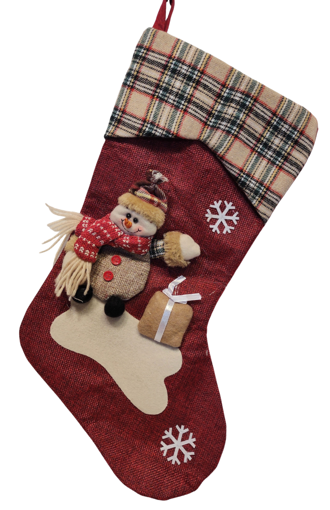 Burlap Christmas Stocking with Snowman, Santa or Reindeer Applique