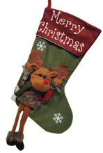 Load image into Gallery viewer, Christmas Stocking with Santa, Reindeer or Snowman Applique &amp; Long Legs

