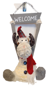 Plush Light Up Reindeer with Red Arms/Red Boots or Grey Arms/Grey Boots Holding Welcome Sign