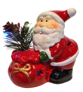 Ceramic Snowman or Santa Figurine with Santa's Sack- Lights up with Flashing Lights
