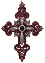 Load image into Gallery viewer, Acrylic Red or Silver Cross Ornament with Red or Silver Gems

