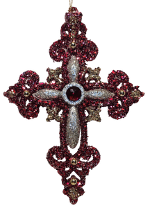 Acrylic Red or Silver Cross Ornament with Red or Silver Gems