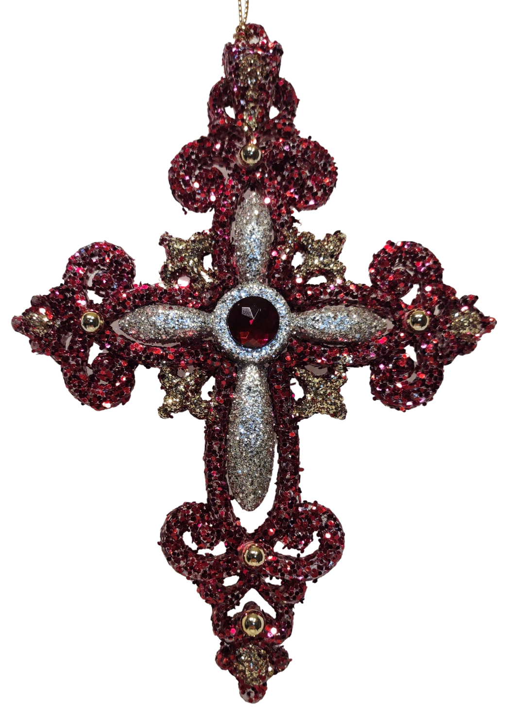 Acrylic Red or Silver Cross Ornament with Red or Silver Gems