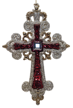 Load image into Gallery viewer, Acrylic Red or Silver Cross Ornament with Red or Silver Gems
