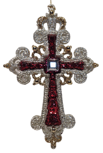 Acrylic Red or Silver Cross Ornament with Red or Silver Gems