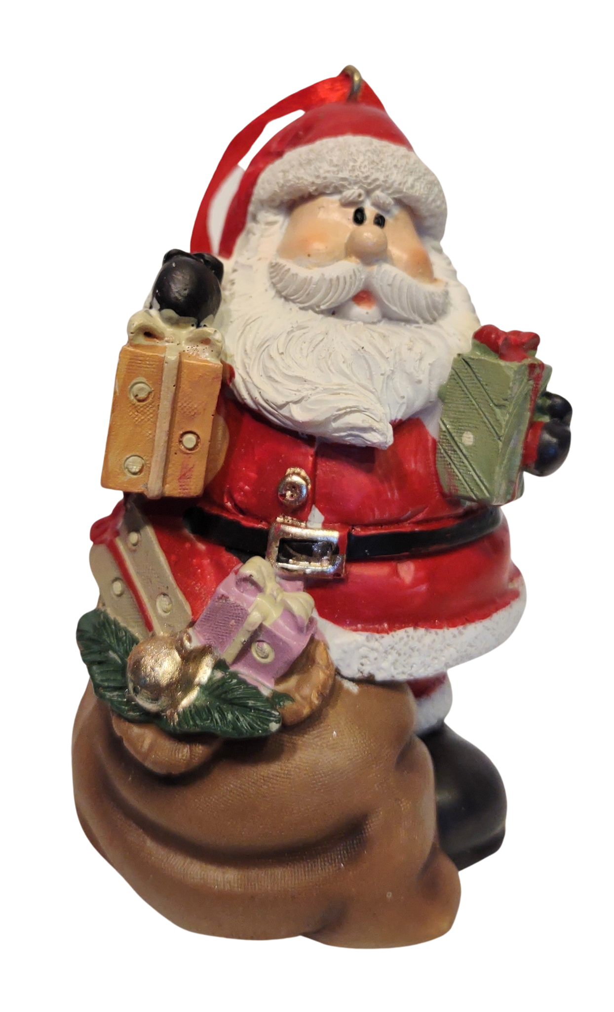 Santa Ornament Holding a Christmas Tree, Christmas Gifts or Sack of Ch ...