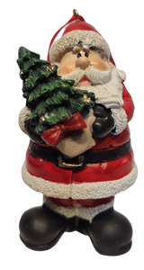 Santa Ornament Holding a Christmas Tree, Christmas Gifts or Sack of Christmas Gifts