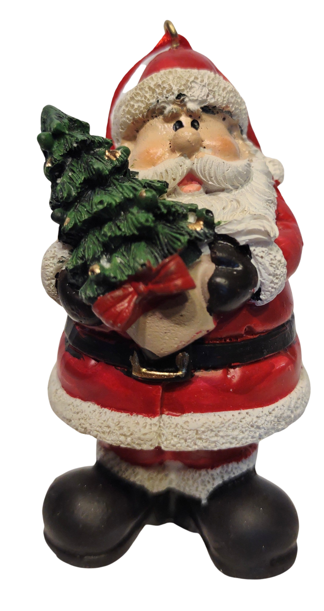 Santa Ornament Holding a Christmas Tree, Christmas Gifts or Sack of Christmas Gifts