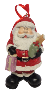 Santa Ornament Holding a Christmas Tree, Christmas Gifts or Sack of Christmas Gifts