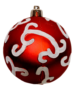 Shatterproof Red ornament with White Swirl Design  Matte Finish