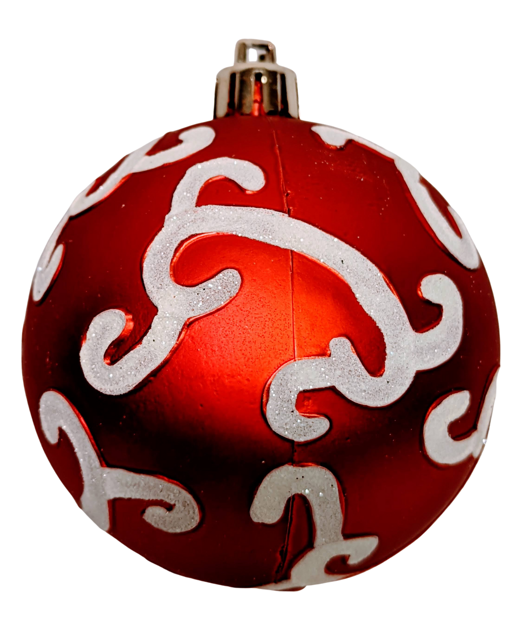 Shatterproof Red ornament with White Swirl Design  Matte Finish