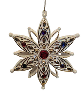 Load image into Gallery viewer, White and Gold Acrylic Jeweled Snowflake Ornaments Assorted
