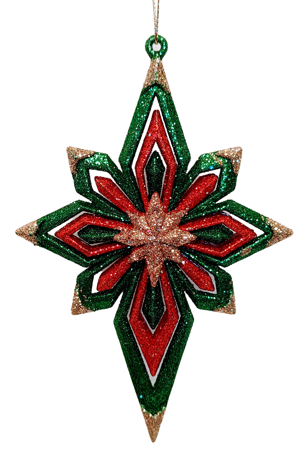 Red, Green and Gold Glittered Bethlehem Star Ornament Assortment see