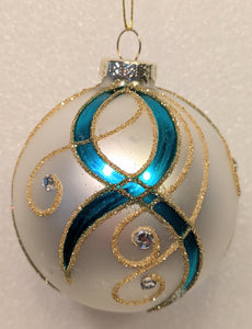 Gold, Dark Teal and White Embellished Glass Ball Ornaments Assortment