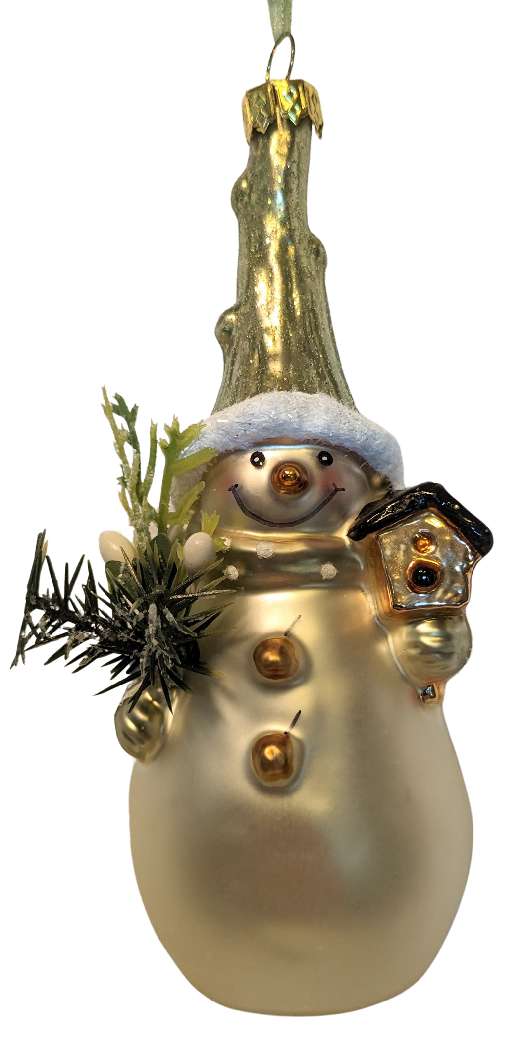 Ivory and Sage Glass Snowman Ornaments