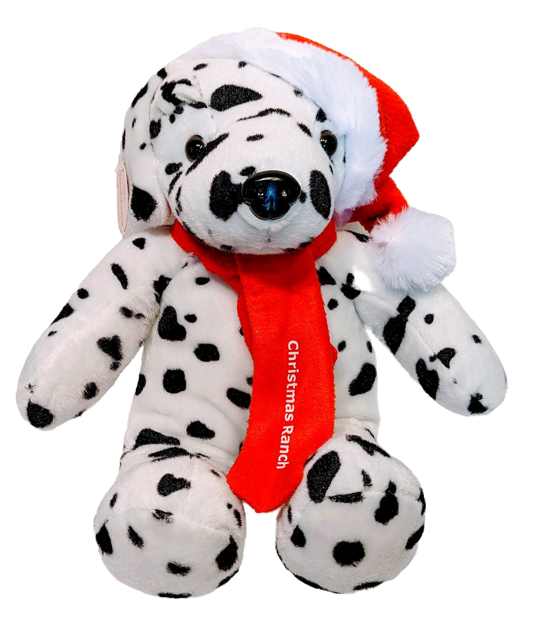 Plush Christmas Dalmation Puppy with Red Santa Hat & Red Scarf with Christmas Ranch