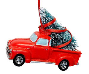 Retro Red Truck Ornament with Christmas Tree On Top