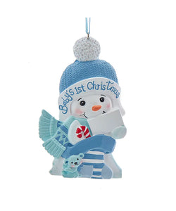 "Baby's 1st Christmas" Boy Snow Kid Ornament  4"