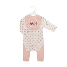 Load image into Gallery viewer, Three Piece Baby Girl Clothing Set with Bib - Love-
